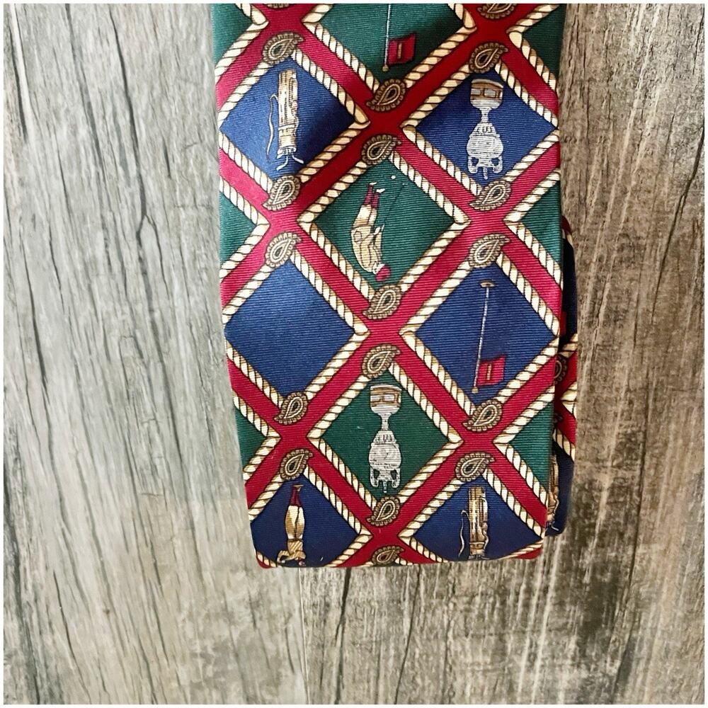 Tommy Hilfiger Vintage 100% Silk Necktie Men Golf Country Club Crest Preppy - Picture 4 of 8